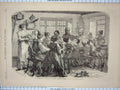 Original Old Antique Print 1860 Interior Farm House Alsace Repast Dinner Time