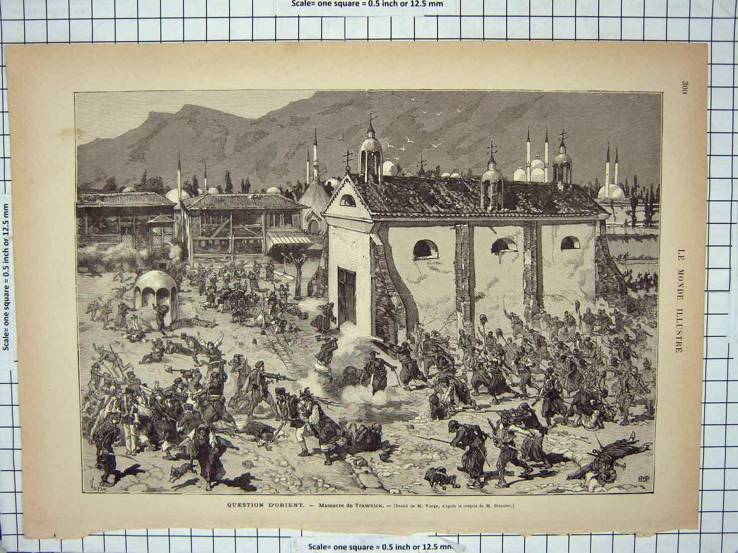 Original Old Antique Print French Newspaper Page Massacre Tranwick Siers War