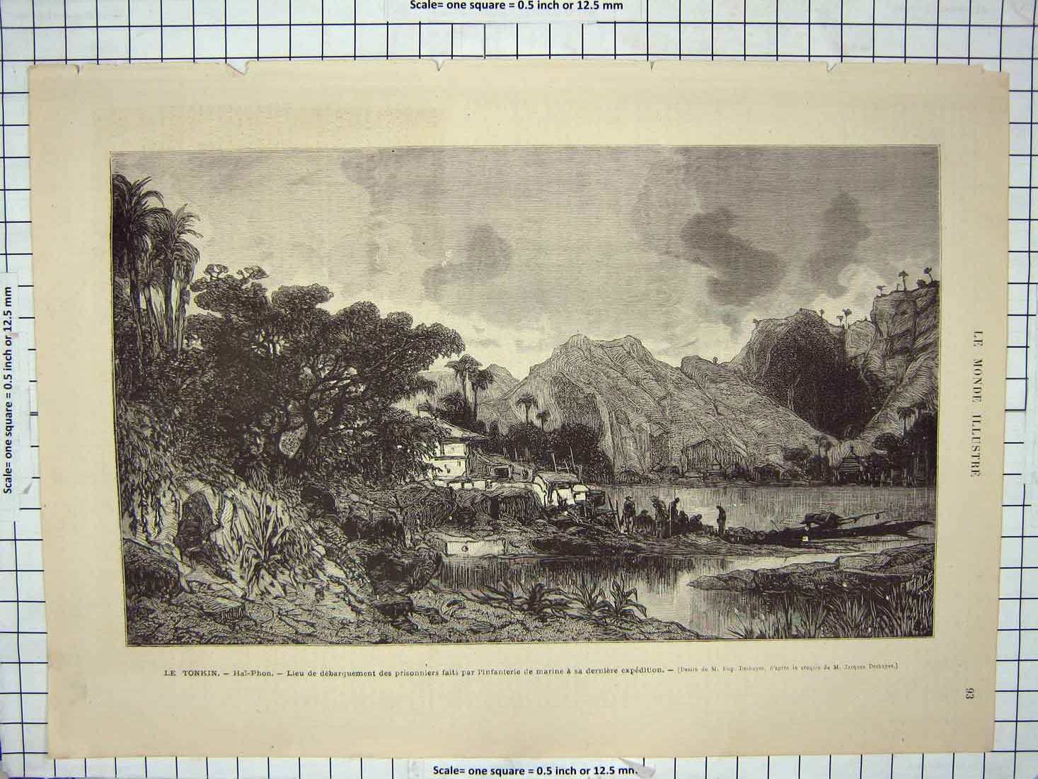 Original Old Antique Print French Newspaper Page Le Tonkin Hai-Phon Mountains