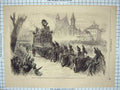 Original Old Antique Print Belgium Street Procession Cortege Funebre Horses