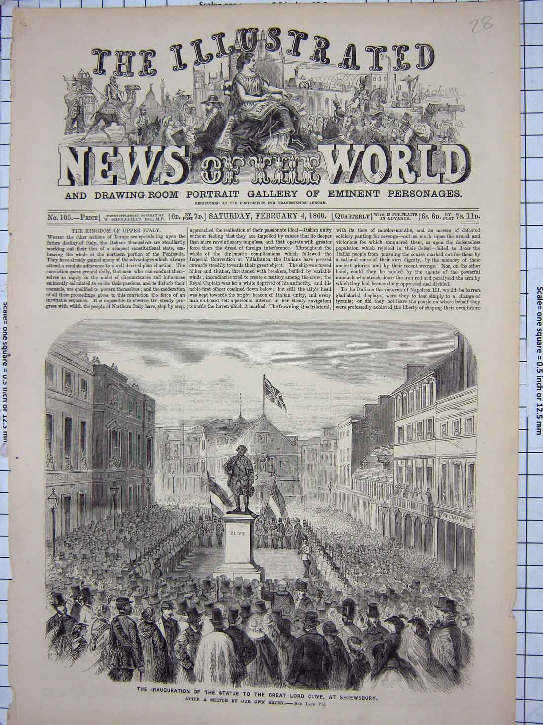 Old Antique Print 1860 Inauguration Statue Lord Clive Shrewsbury England 19th