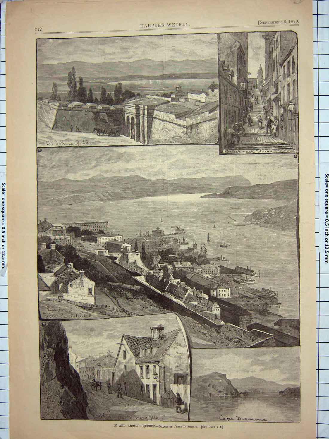 Old Print Ref.933 1879 Quebec Canada John'S Gate Cape Drummond Montgomery
