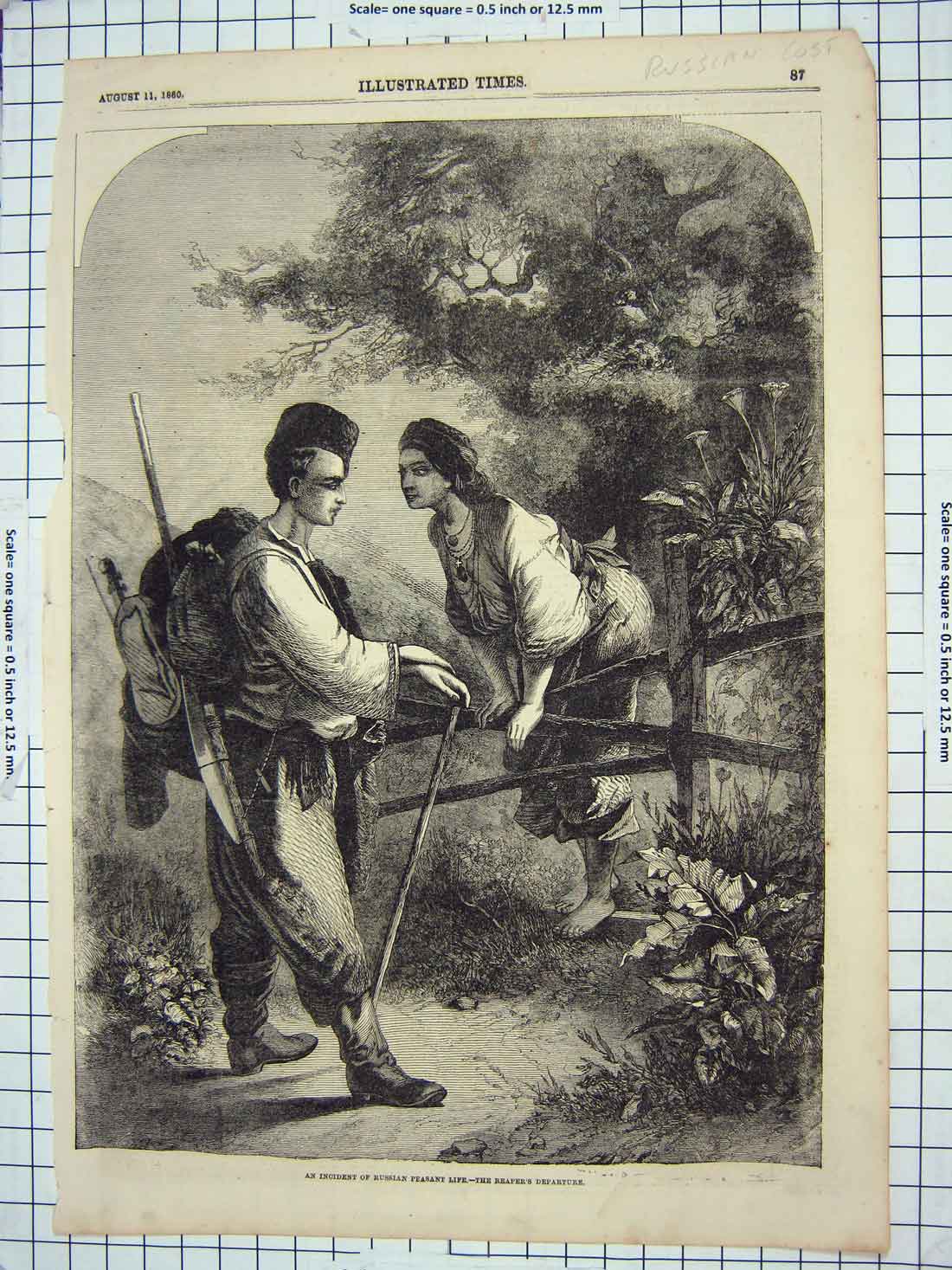 Original Old Antique Print 1860 Russian Peasant Life Reaper Fench Fine Art 19th
