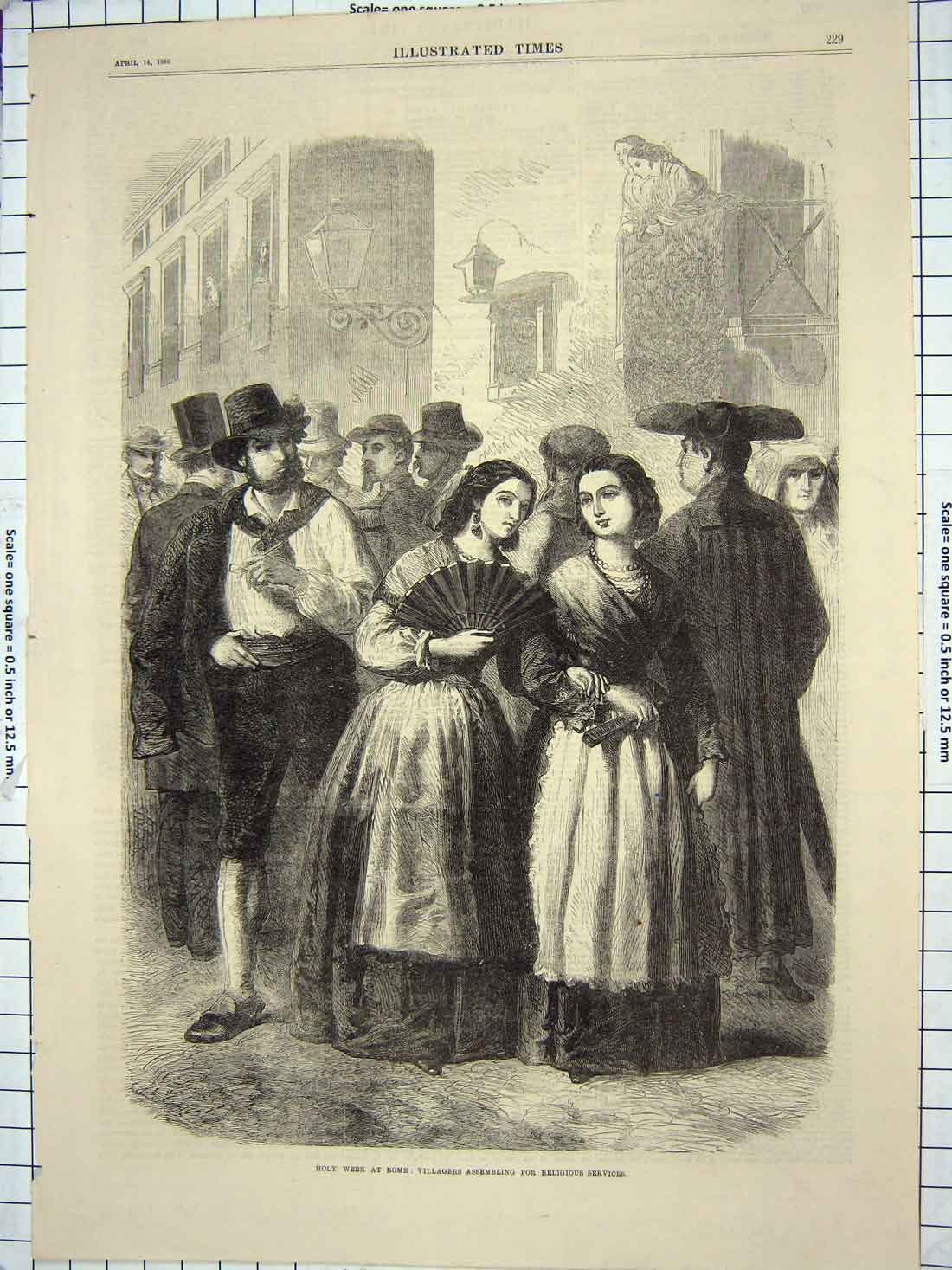 Old Antique Print 1866 Villagers Rome Religious Services Holy Week Italy 19th