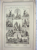 Original Old Antique Print 1881 Holland Belgium Haarlem Amsterdam Ghent Antwerp