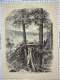 Original Old Antique Print 1876 Notes Sur Les Etats-Unis Trees Lake Boats Park