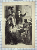 Original Old Antique Print Paris Scene Carnaval Pople Table France 18th Century