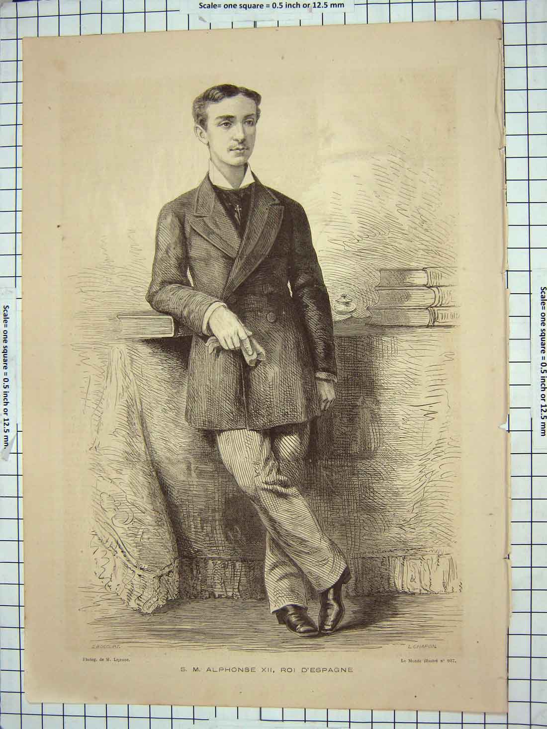 Original Old Antique Print Portrait Alphonse D'Espagne Man 19th