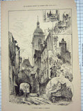 Original Old Antique Print 1885 Normandy France Lisieux Architecture Normans