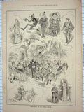 Original Old Antique Print 1886 Kenilworth Avenue Theatre Actors Costume 19th