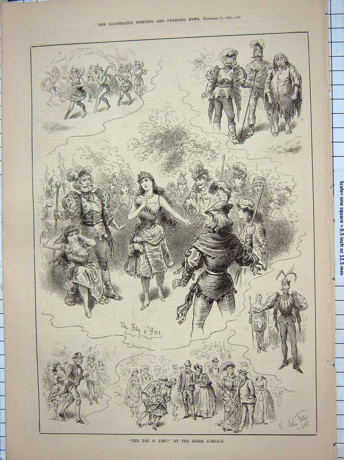 Original Old Antique Print 1885 Fay Fire Opera Comique Theatre Costumes 19th