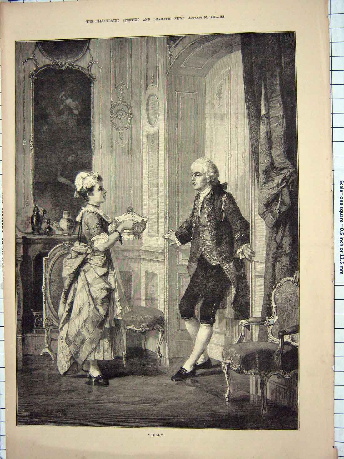 Original Old Antique Print 1886 Fine Art Servant Lady Man House Food Dinner