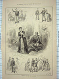 Original Old Antique Print 1885 Theatre Scenes Vaudeville Costumes Actors 19th