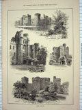 Original Old Antique Print 1885 Sussex Castle Gateway Bodham Hurstmonceaux 19th