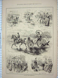 Original Old Antique Print 1885 Scarborough Sands Beach Resort England 19th