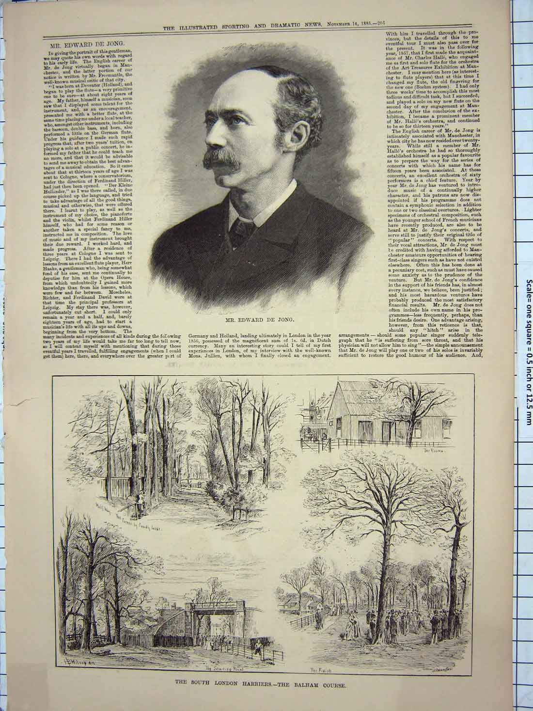 Old Antique Print 1885 Edward De Jong London Harriers Balham Course Sport 19th