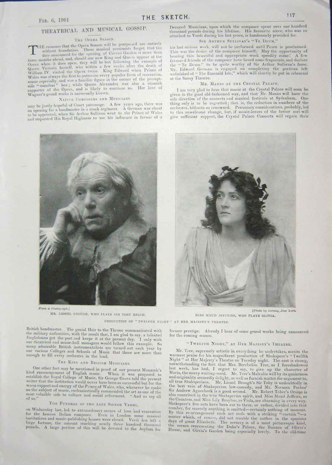 Original Old Antique Print 1901 Lionel Brough Jeffries Theatre Bennett George
