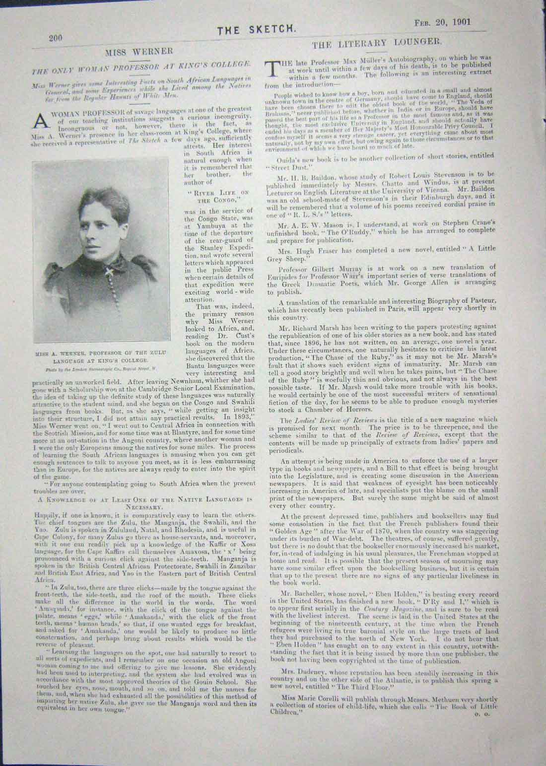 Original Old Antique Print 1901 Werner King'S College Norman Lockyer Scientist