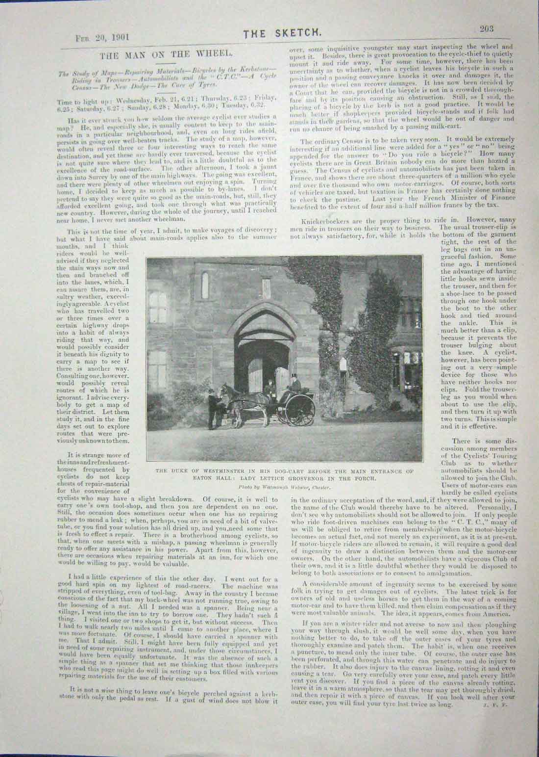 Old Antique Print Duke Westminster Eaton Hall 1901 Marsh Egerton Stables 20th