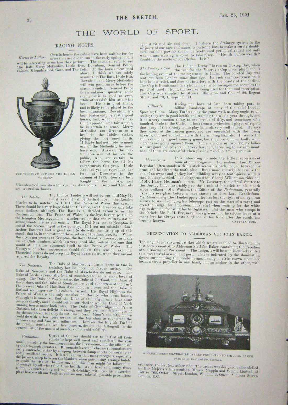 Antique Old Print 1901 Viceroy Cup Indian Derby John Barker Maggie Snodon 20th