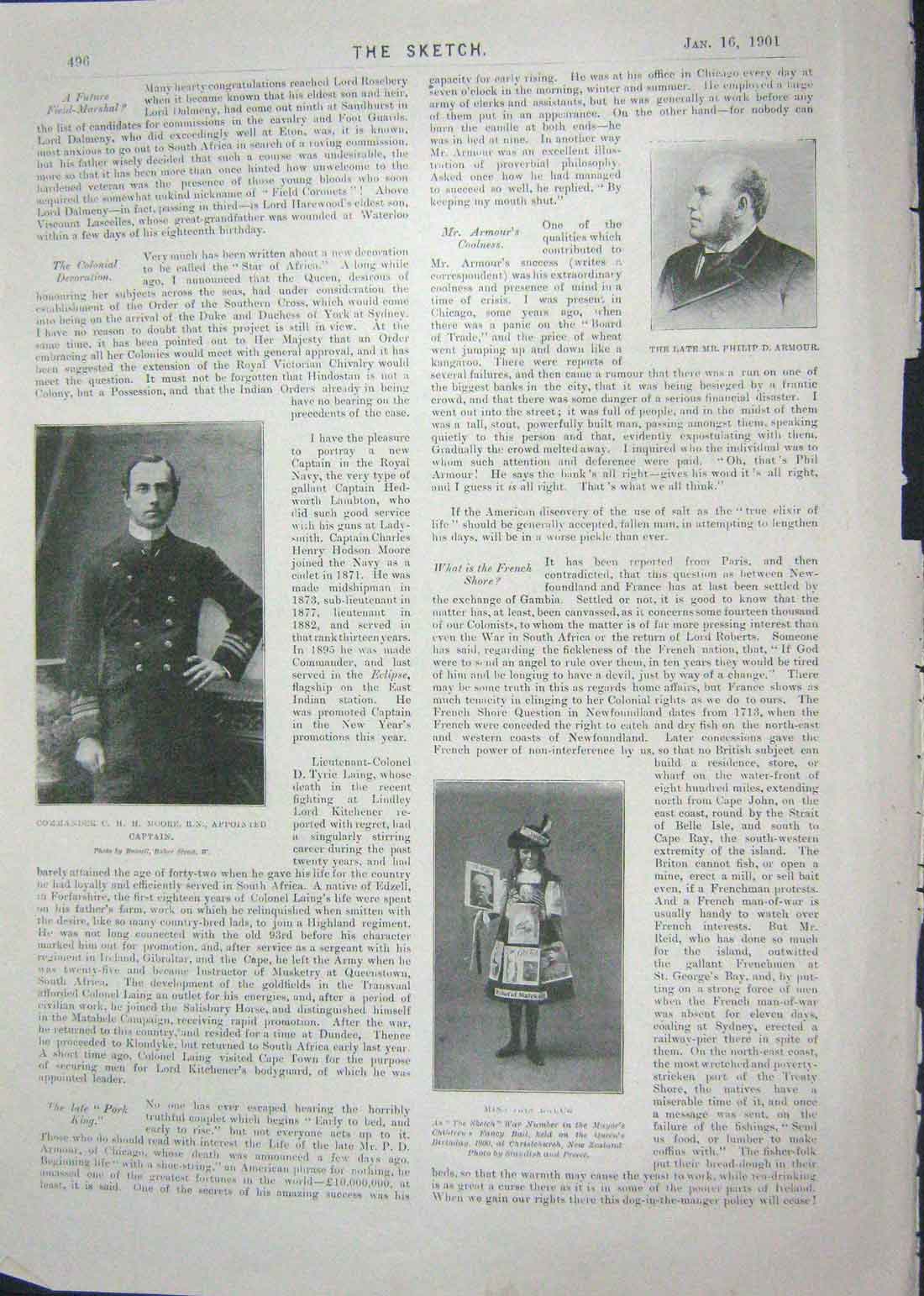 Old Antique Print 1901 Commander Moore Armour Cook Editor Lehmann News 20th