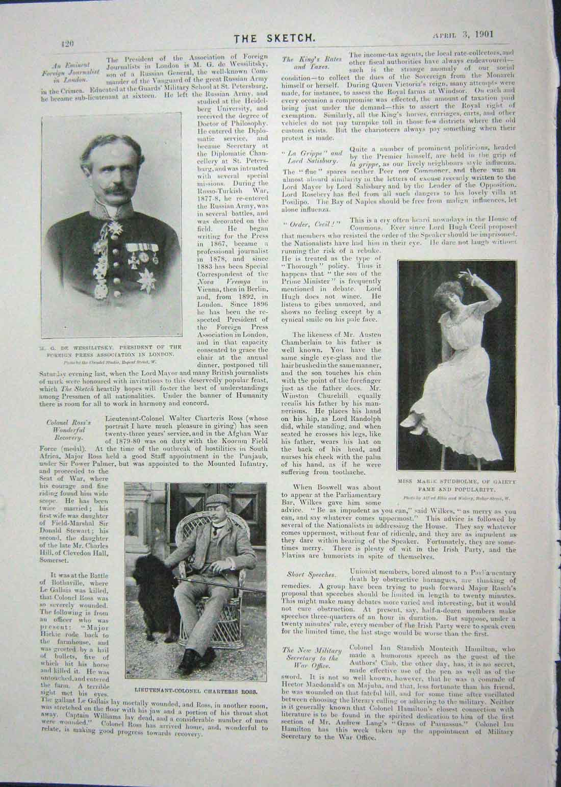Old Antique Print 1901 Wessilitsky Charteris Ross Studholme Lady Curzon 20th