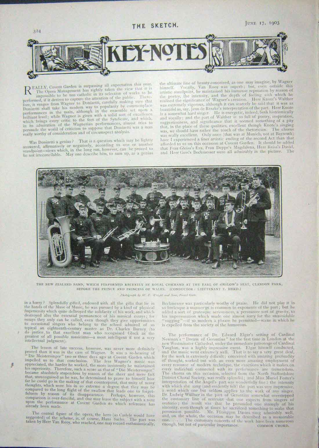 Old Antique Print 1903 New Zealand Band Clandon Onslow Bourchier Harvey 20th