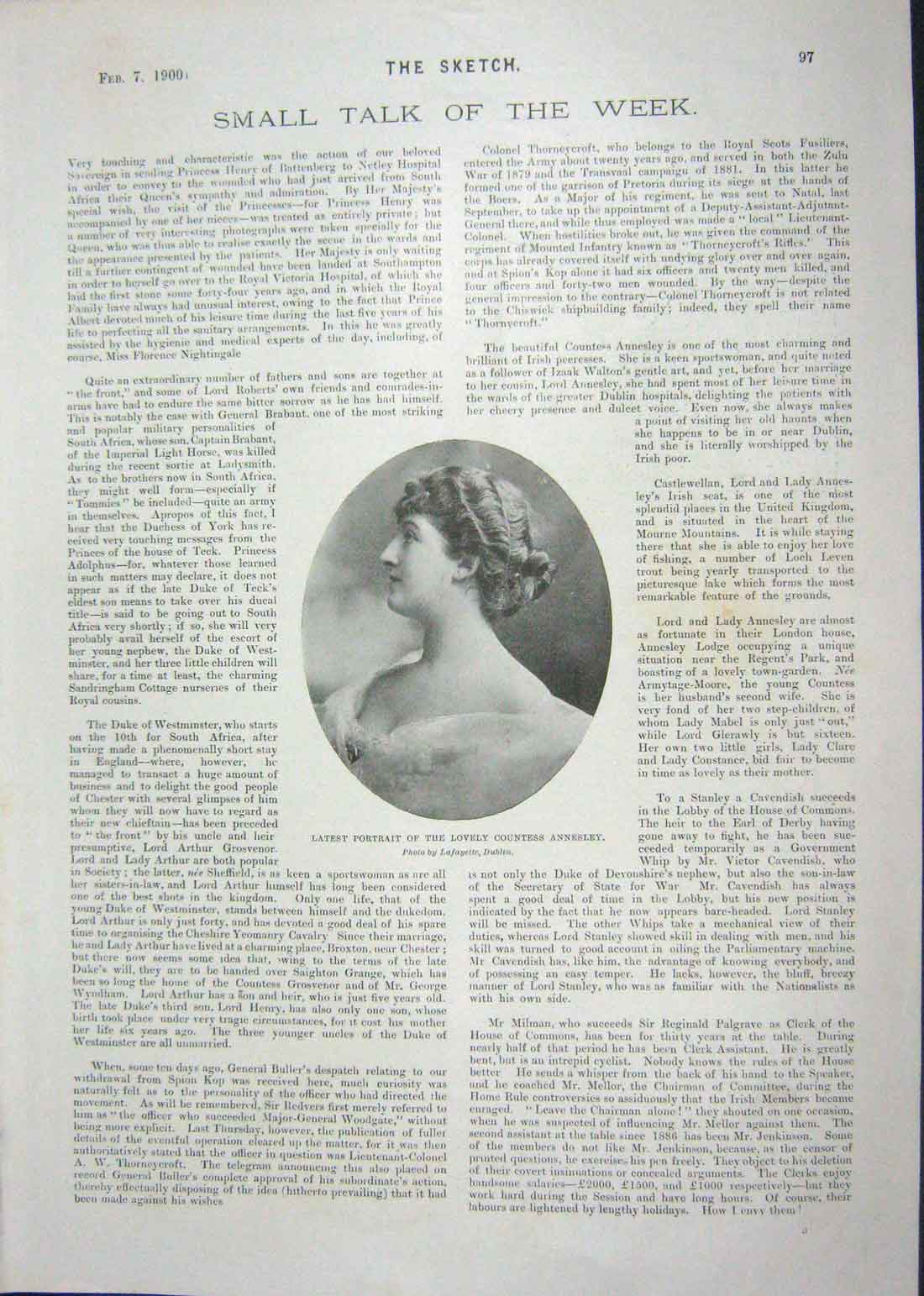 Old Antique Print 1900 Portrait Countess Annesley Beresford Africa Nurse 20th