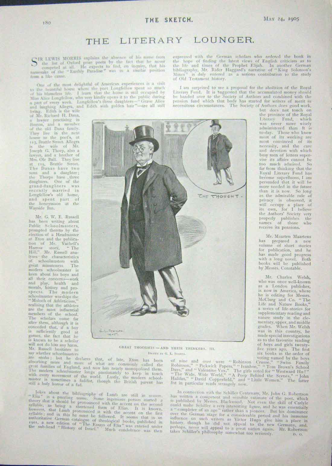 Old Antique Print 1905 Little Girl Man Willow Country Thinker Man Morris 20th