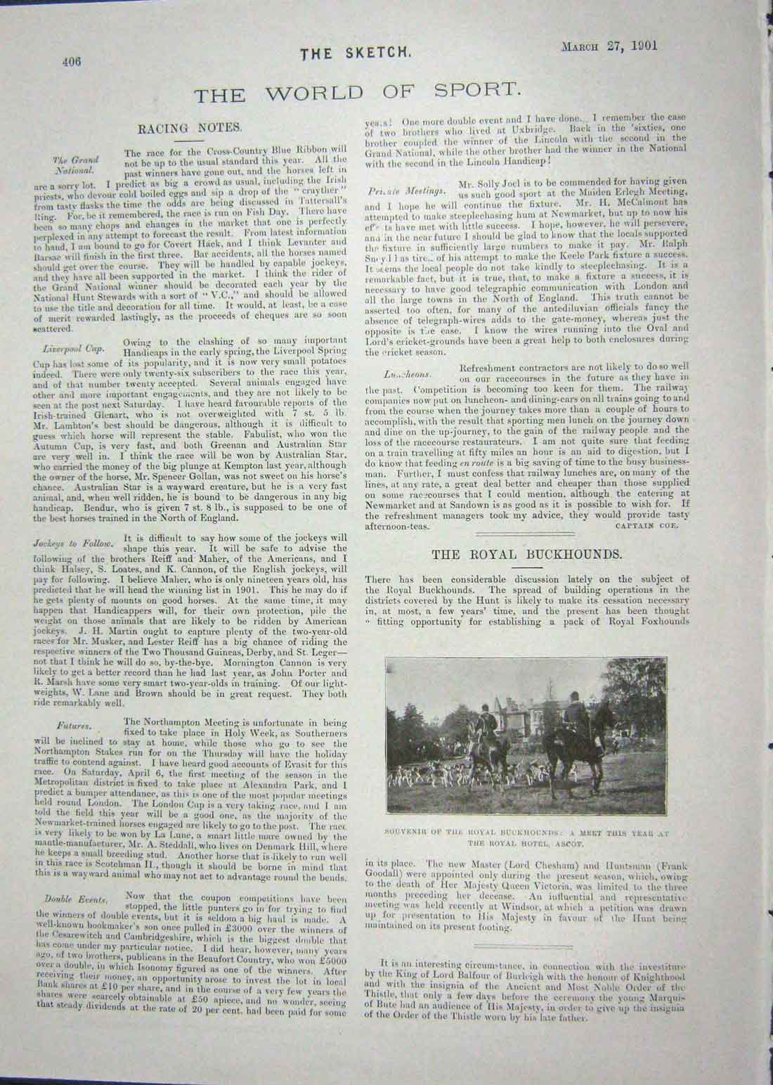 Original Old Antique Print 1901 Royal Buckhounds Hotel Ascot Princess Victoria