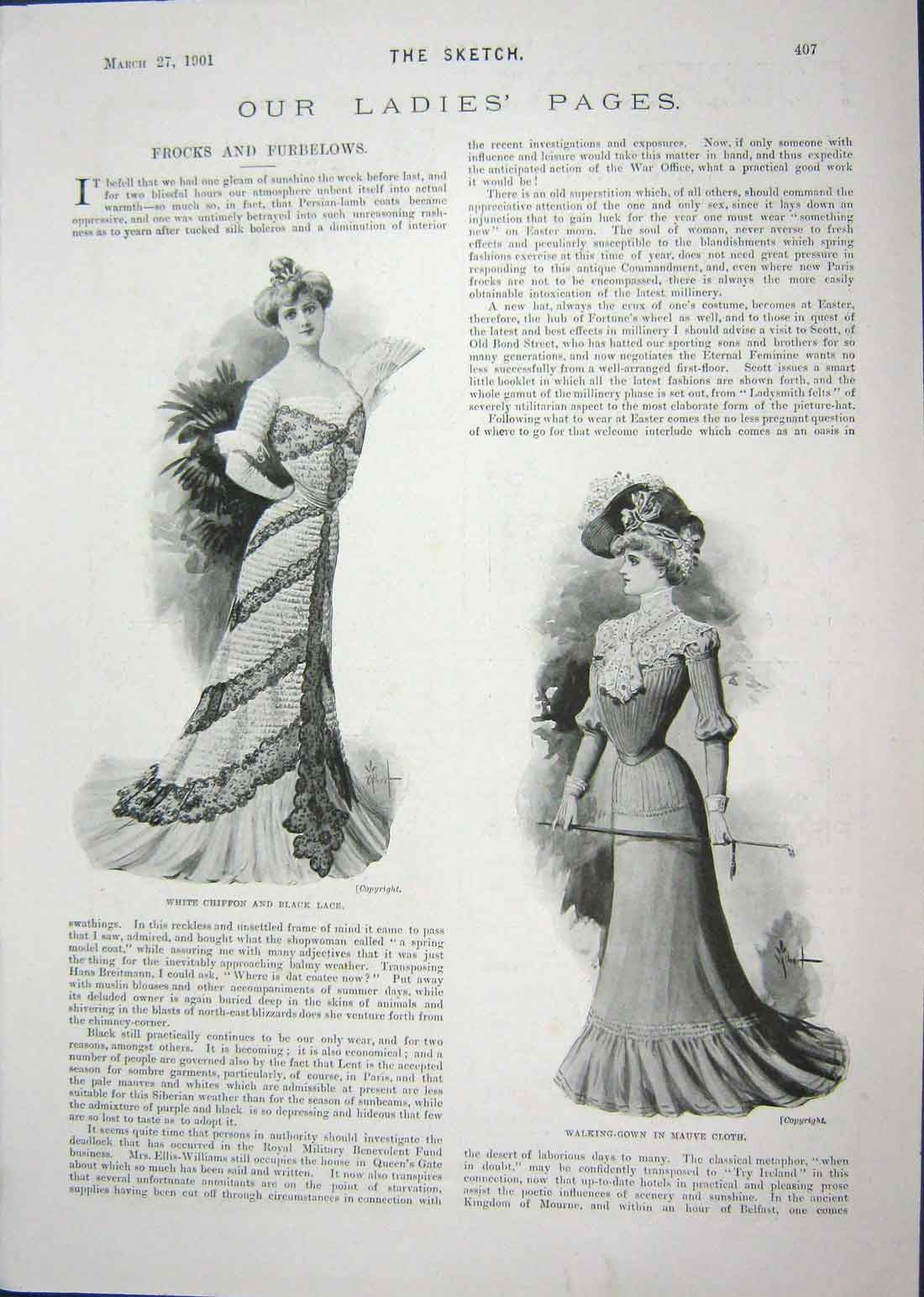 Old Antique Print 1901 Ladies Fashion Donard Hotel Seton Music Oetzmann 20th
