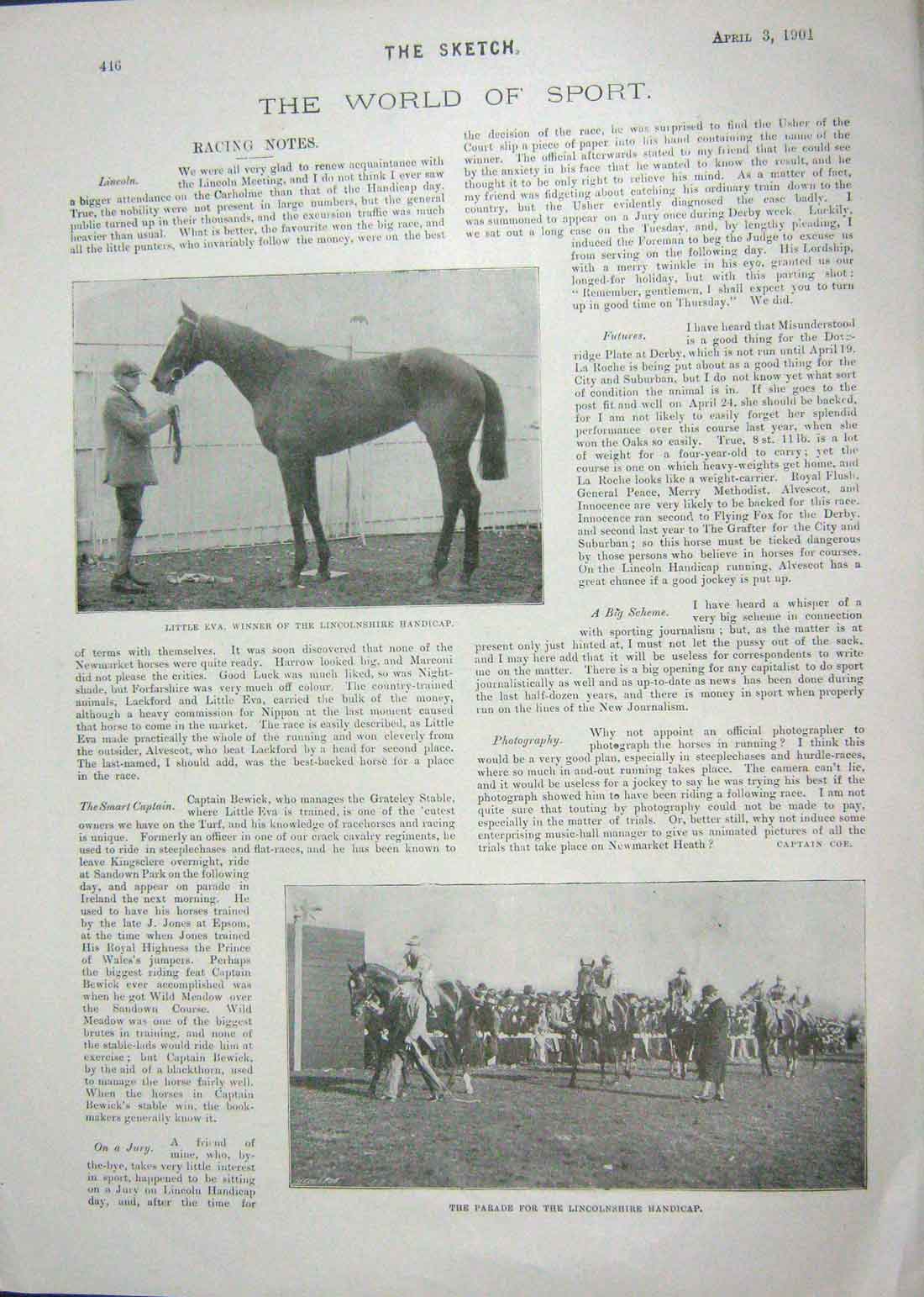 Old Antique Print 1901 Little Eva Horse Lincolnshire Conan Doyle Author 20th