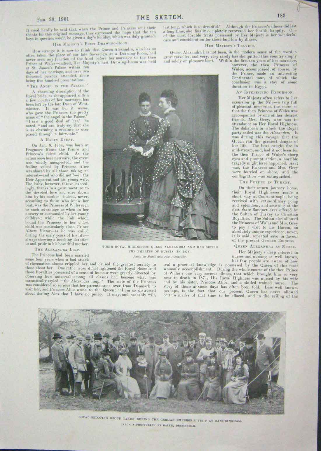 Original Old Antique Print 1901 Queen Alxandria Sandringham King Edward Duff