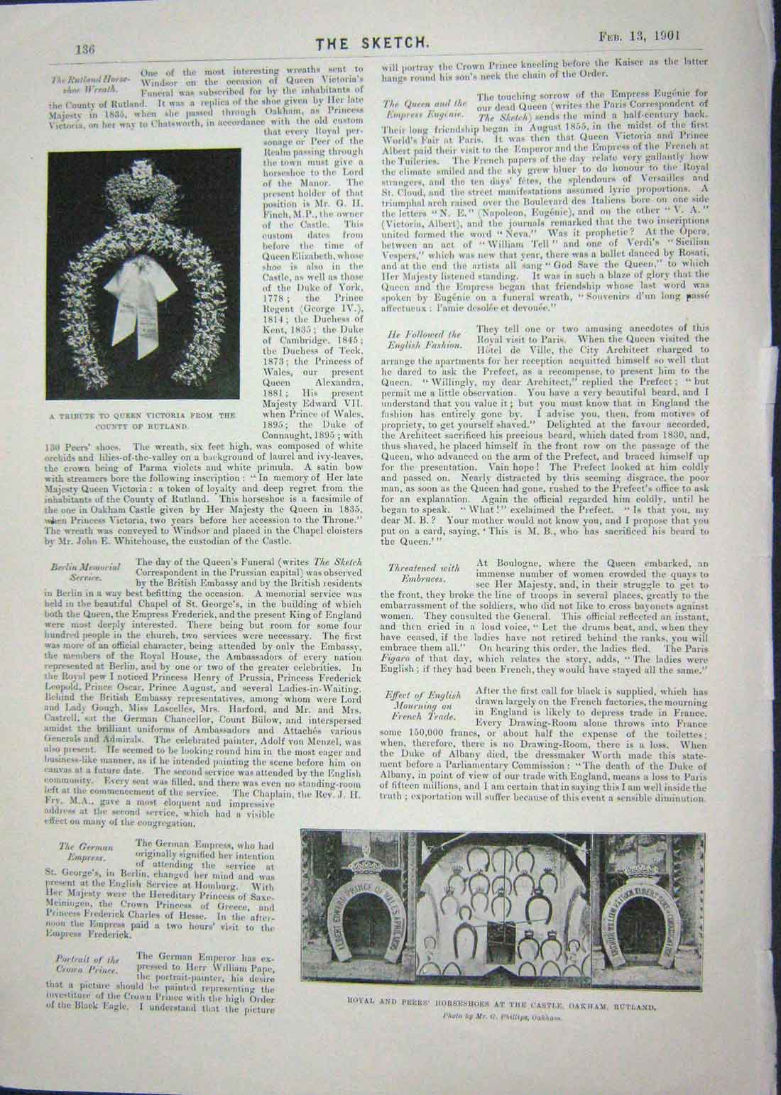 Old Antique Print 1901 Horseshoe Castle Oakham Rutland Duke Westminster 20th
