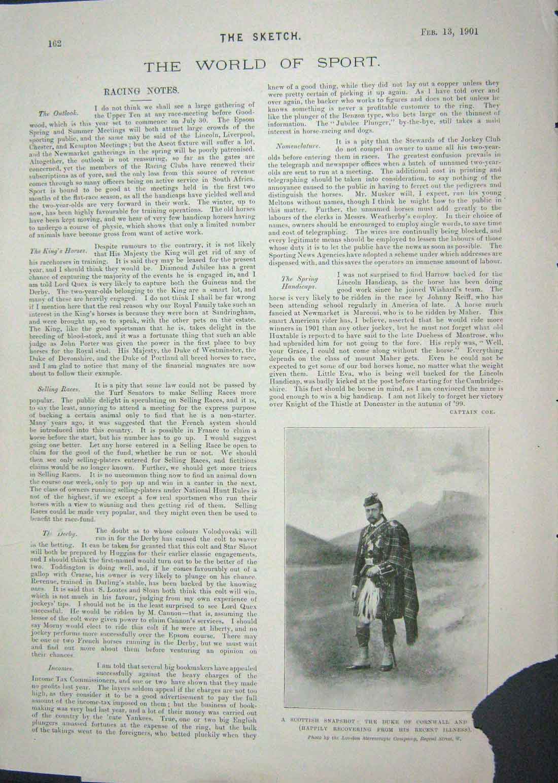 Original Old Antique Print 1901 Duke Cornwall Scotland Gatling Henry Addison