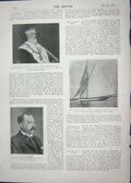 Old Antique Print 1901 Provost Glasgow Hedley Yacht Laurea King Servia 20th
