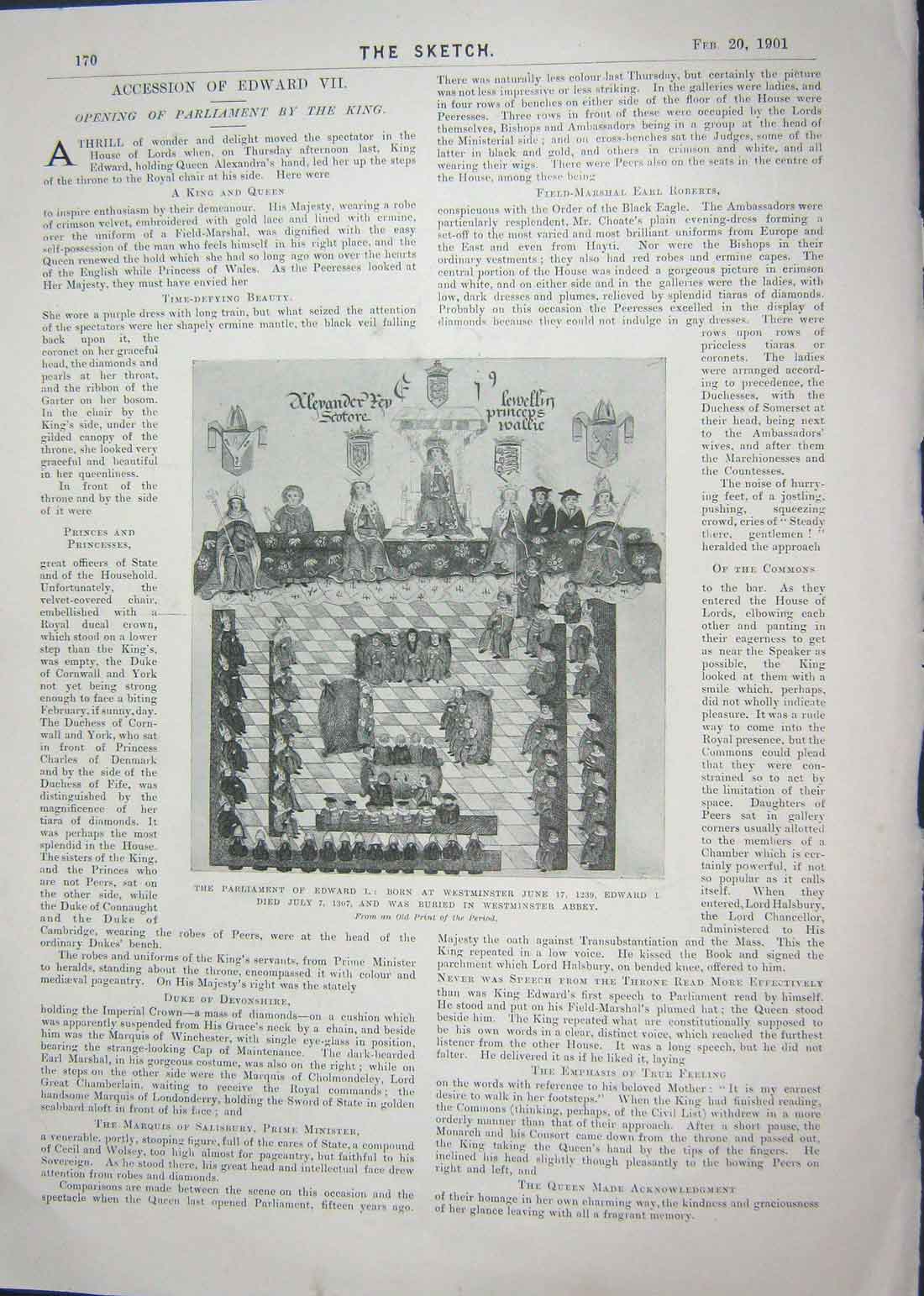 Old Antique Print 1901 Parliament Edward Westminster Parliament Victoria 20th