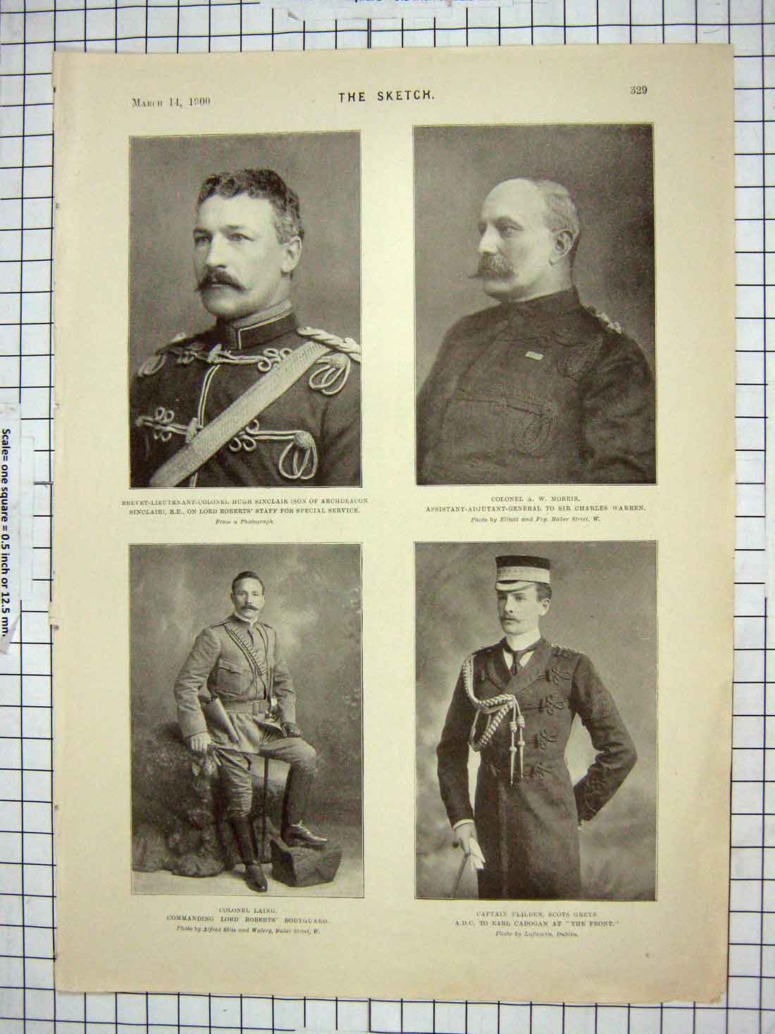 Old Antique Print 1900 Colonel Laing Captain Feilden Morris Hugh Sinclair 20th