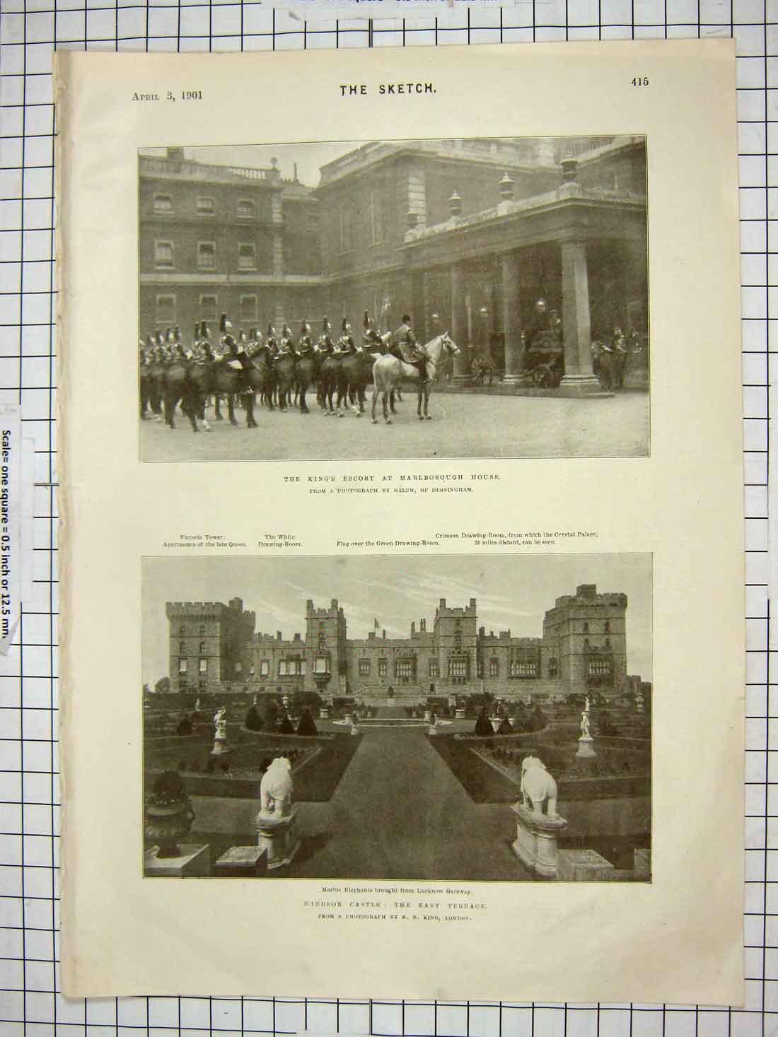 Original Old Antique Print 1901 King Escort Marlborough House Windsor Castle