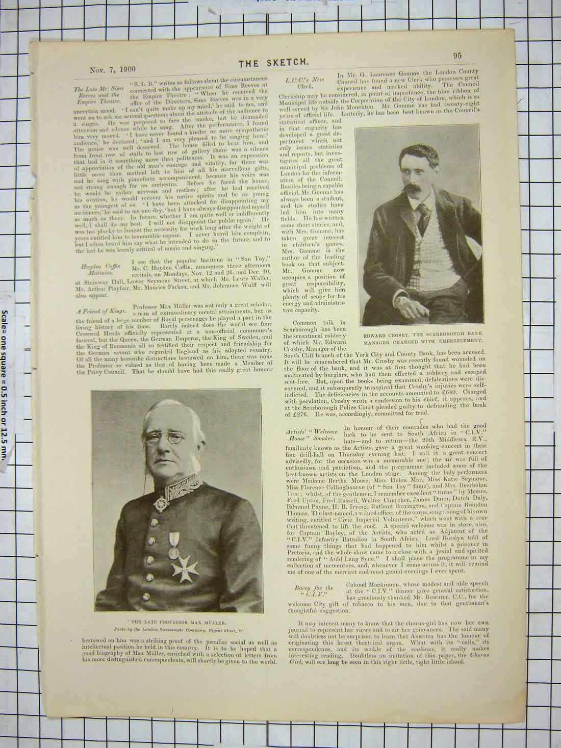 Original Old Antique Print 100 Portrait Professor Max Muller Edward Crosby