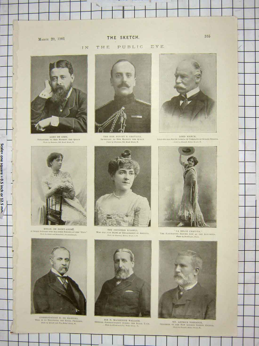 Old Antique Print 1901 Lord Grey Greville March Russell Wallace Torrance 20th