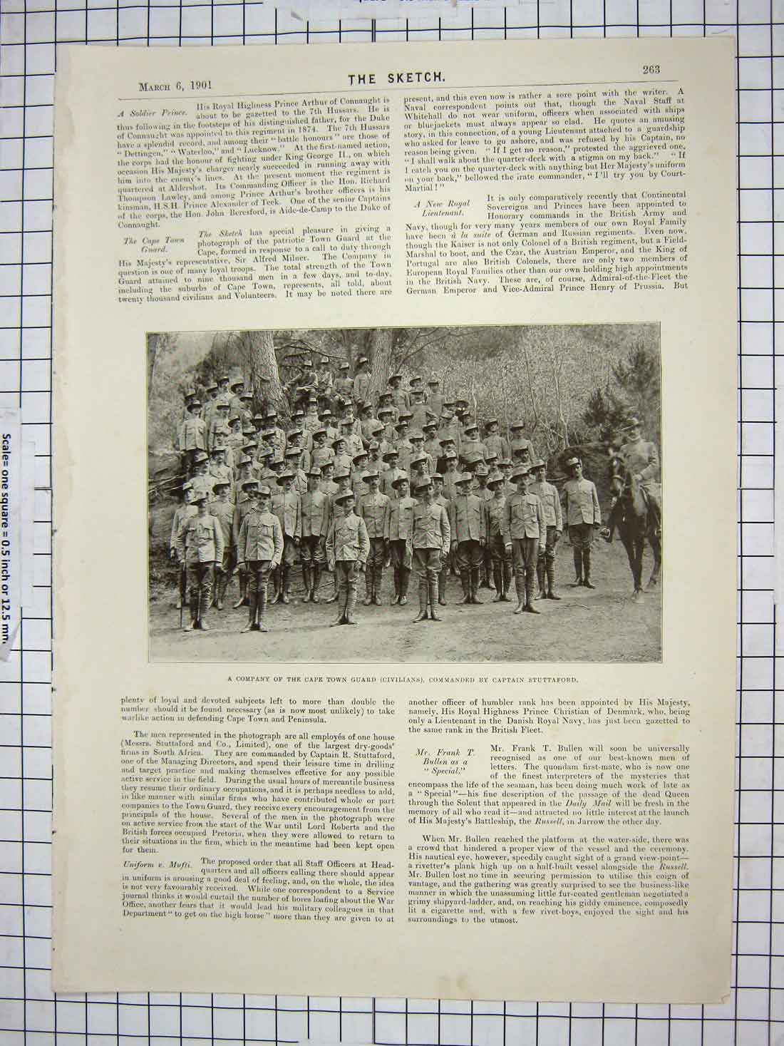 Original Old Antique Print 1901 Cape Town Guard Civilians Captain Stuttaford
