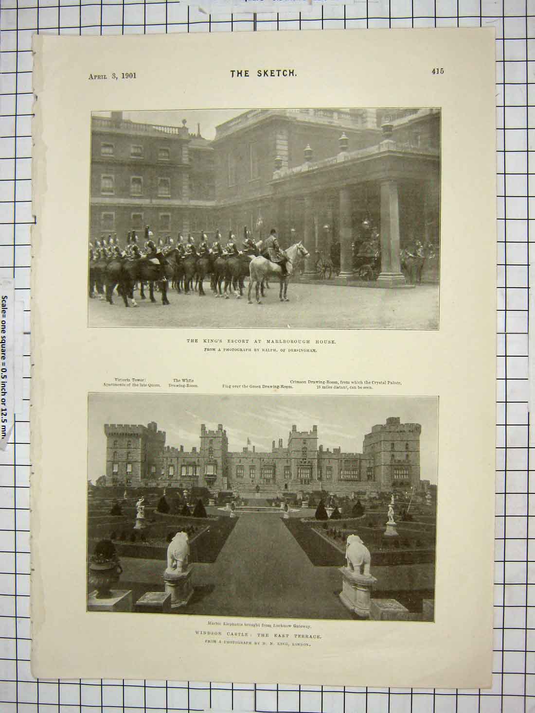 Antique Old Print Ref.929 1901 King Escort Marlborough House Windsor Castle