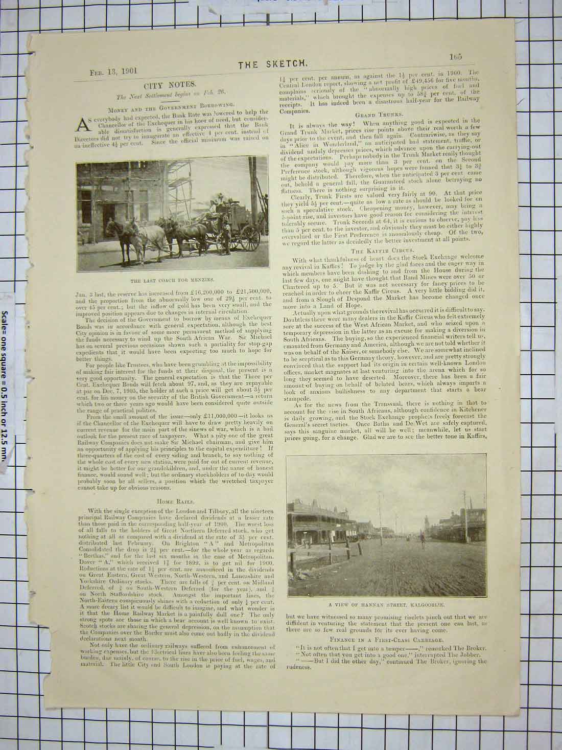 Original Old Antique Print 1901 Horses Coach Menzies Hannan Street Kalgoorlie