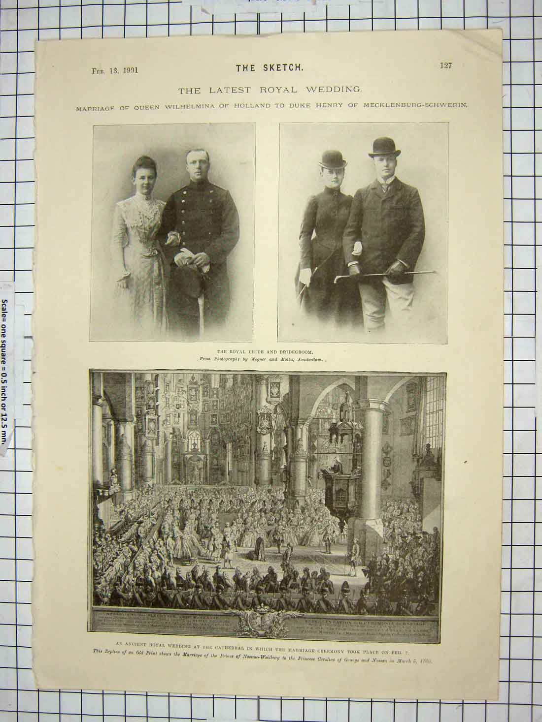Original Old Antique Print 1901 Royal Wedding Wilhelmina Holland Duke Henry