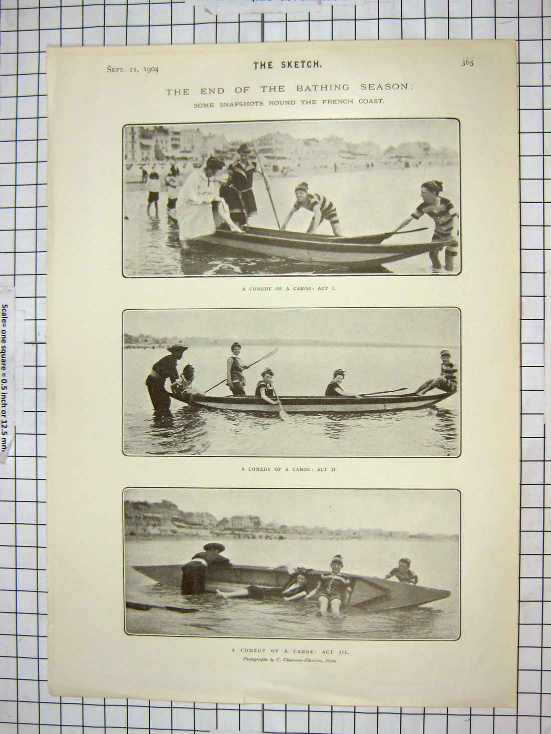 Old Antique Print 1904 Canoe French Boating King'S Cross Man Lady Comedy 20th