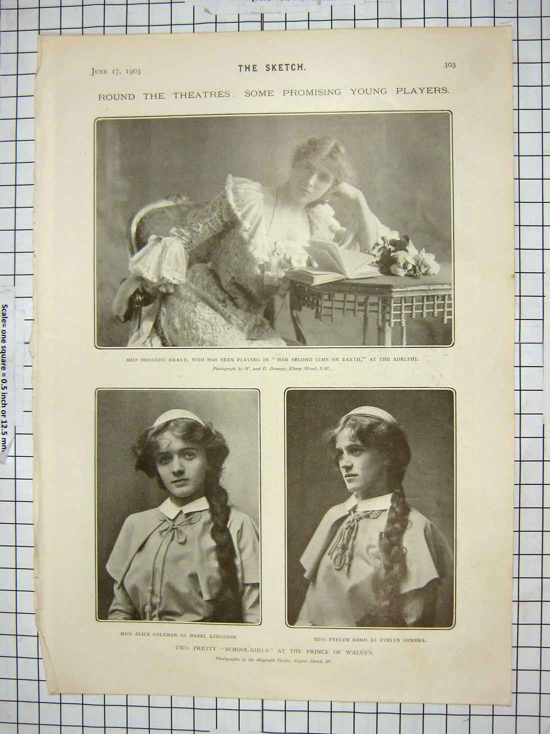 Old Antique Print 1903 Theatre Drake Kingston Somers Blanc Eldee Drury 20th