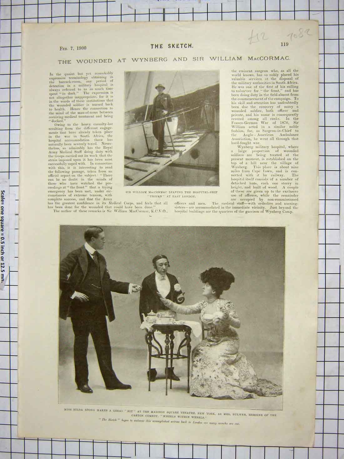 Original Old Antique Print 1900 Maccormac Hospital Ship Trojan Spong Anthony