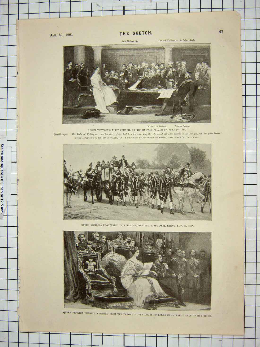 Original Old Antique Print 1901 Queen Victoria Kensington House Lords Prince