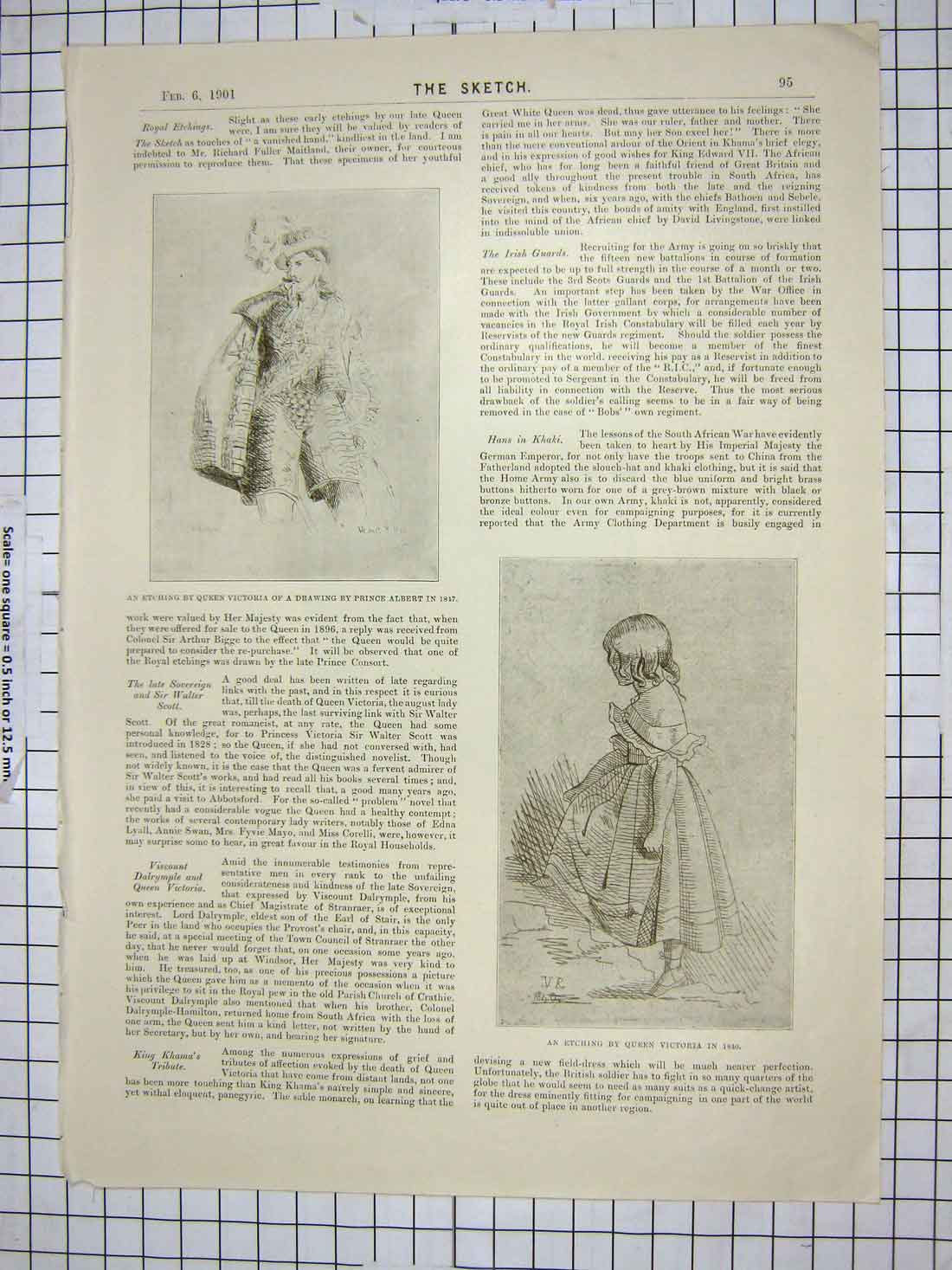 Old Antique Print 1901 Prince Albert Drawing Queen Victoria Sandringham 20th